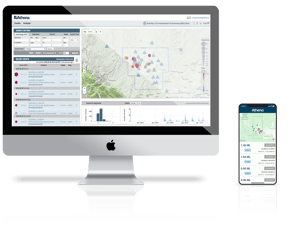 Athena screenshots displayed on a computer monitor and a mobile phone side by side